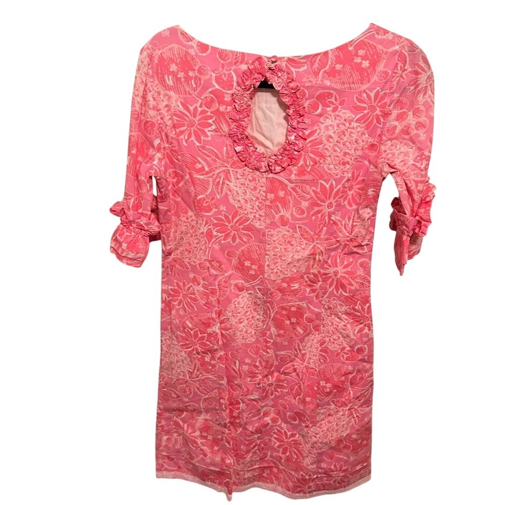 Lilly Pulitzer Pink Floral Pineapple Shift Dress Ruffle Sleeve Keyhole Back - Picture 4 of 6